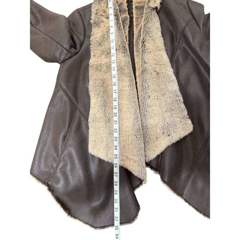 Bagatelle Womens Open Jacket Faux Leather and Fur Brown Size M - Picture 5 of 7